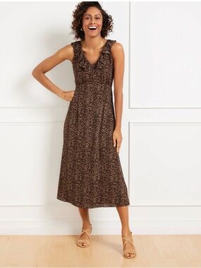 Talbots Sleeveless Brown Printed Midi Dress - Elegant Everyday Style
